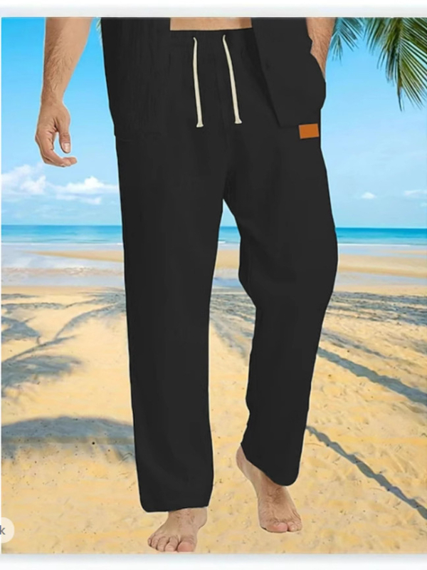 Muške ljetne capri hlače sa šnonom u struku, pamuk-lanena smjesa, kožna oznaka