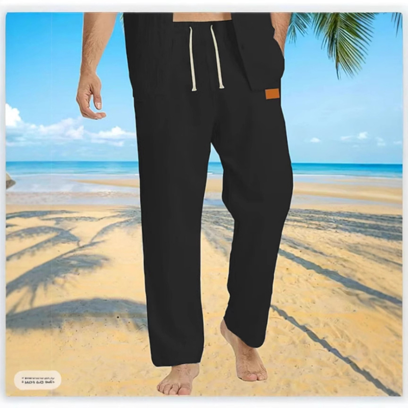 Muške ljetne capri hlače sa šnonom u struku, pamuk-lanena smjesa, kožna oznaka