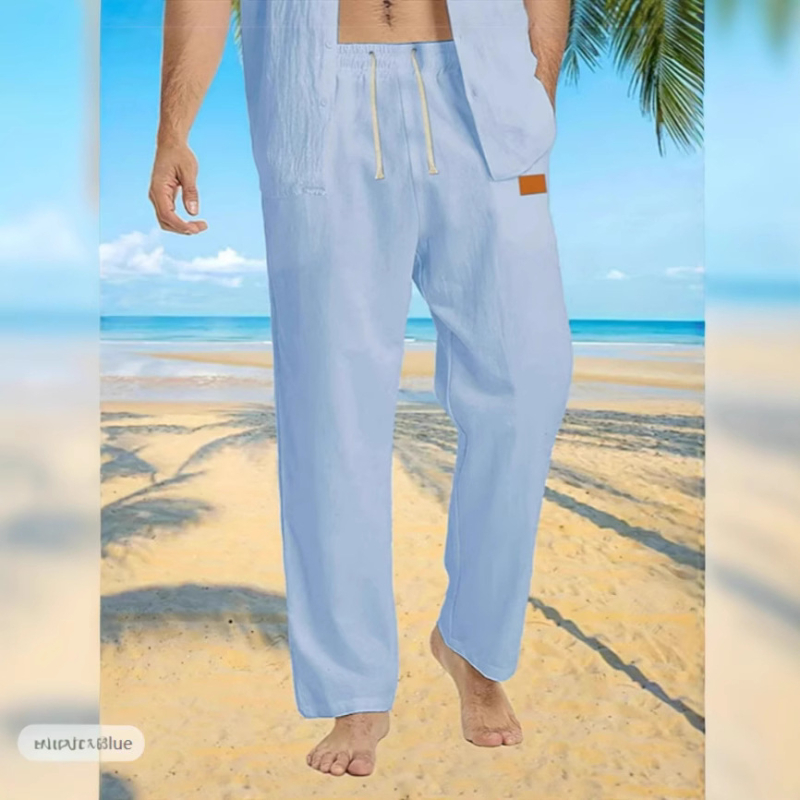 Muške ljetne capri hlače sa šnonom u struku, pamuk-lanena smjesa, kožna oznaka