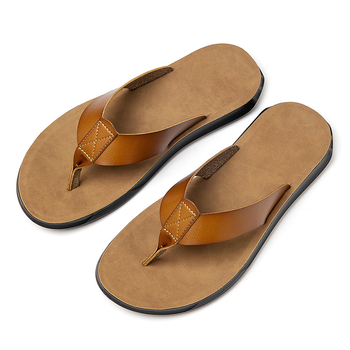 Pánske plážové flip-flopy s Ultrafilm koženým horným dielom, PU podrážka, injekčná technológia, otvorený prst, zapínanie klipom