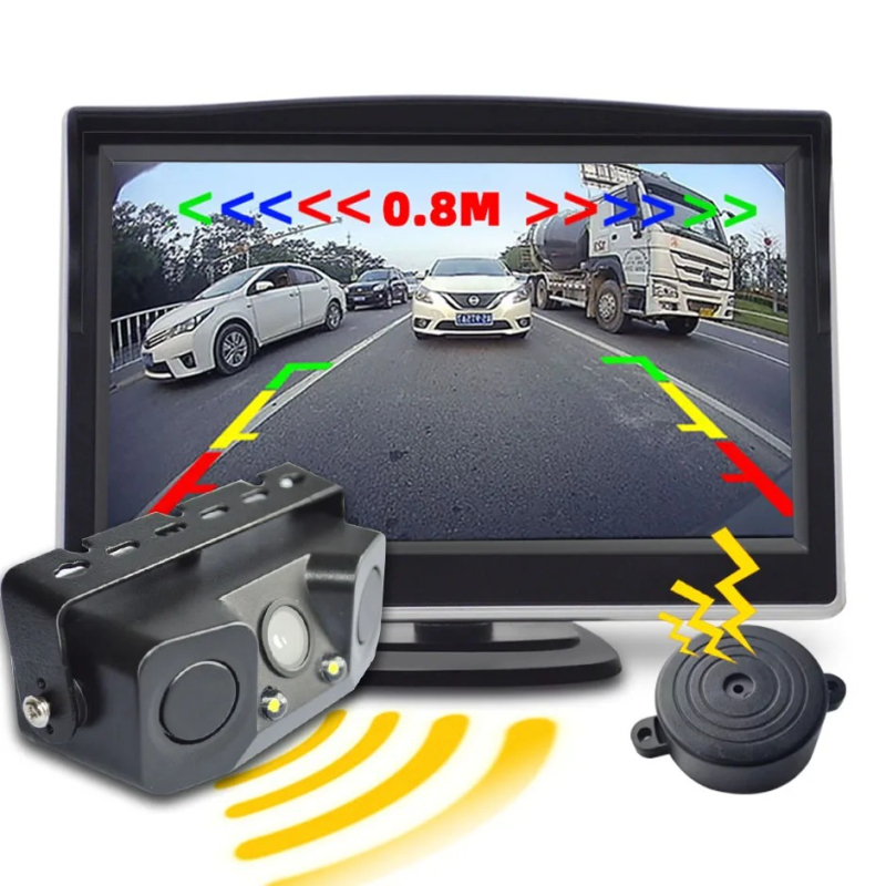 Visszafelé kamera 3-az-1 Parktronic autóhoz kijelzővel és riasztással Ny21hc