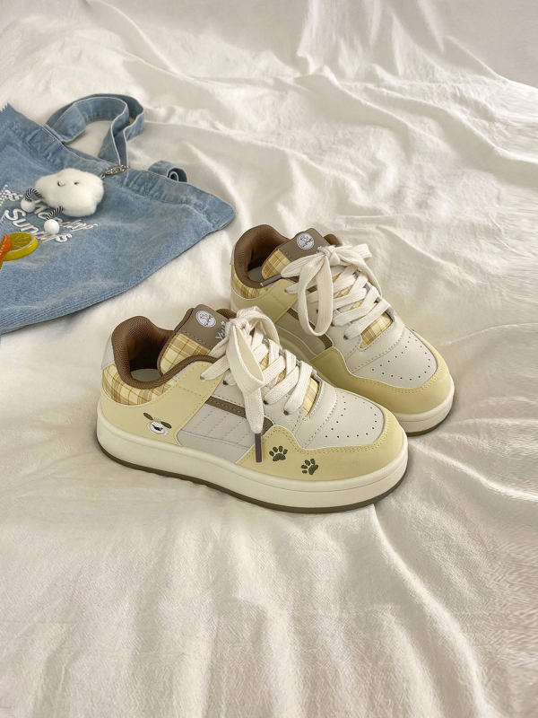 Ženske dnevne tenisice, okrugla špička, gornji dio od umjetnog fleecea, gumasti potplat, vezanje, model s color-block uzorkom, dizajn za povećanje visine, proljetno izdanje 2025