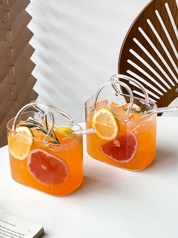 Staklena čaša za piće sa slamkom, ledeni uzorak, prenosna, kvadratni oblik