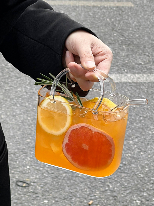 Staklena čaša za piće sa slamkom, ledeni uzorak, prenosna, kvadratni oblik