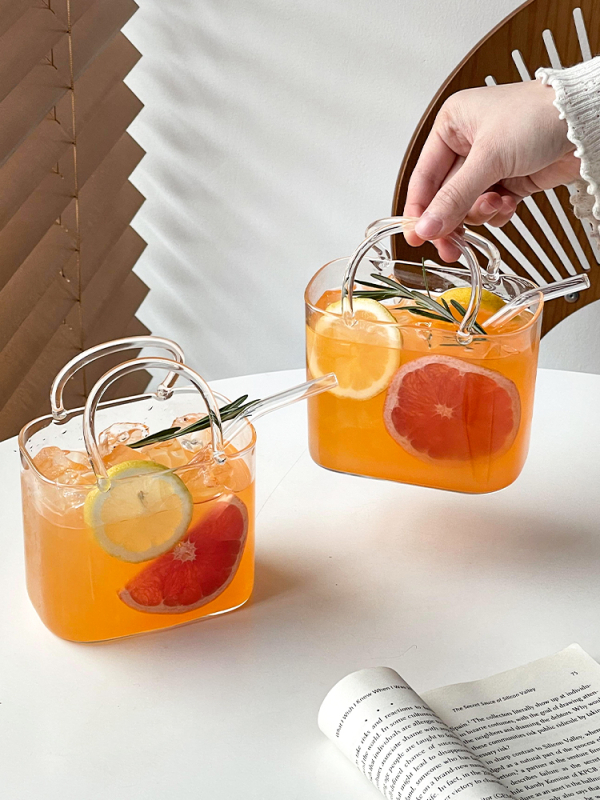 Staklena čaša za piće sa slamkom, ledeni uzorak, prenosna, kvadratni oblik