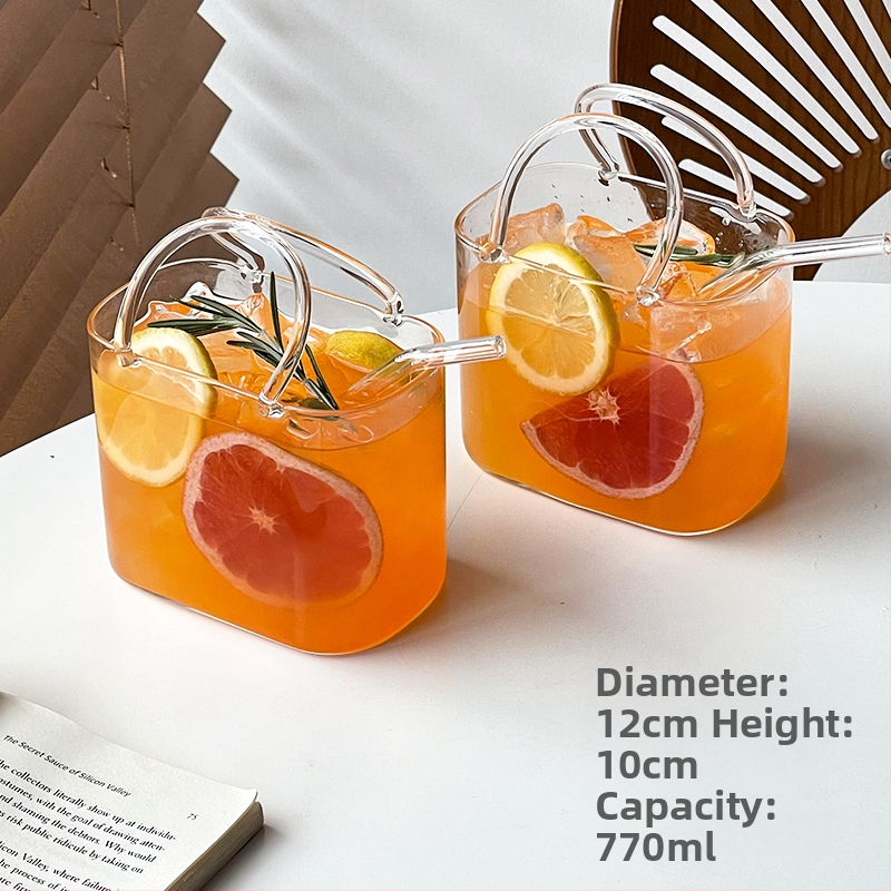 Sklenený pohár na nápoje so slamkou, ľadový vzor, prenosný, štvorcový tvar