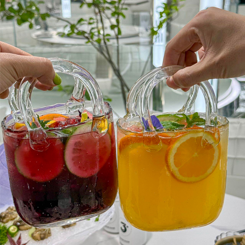 Staklena čaša za piće sa slamkom, ledeni uzorak, prenosna, kvadratni oblik