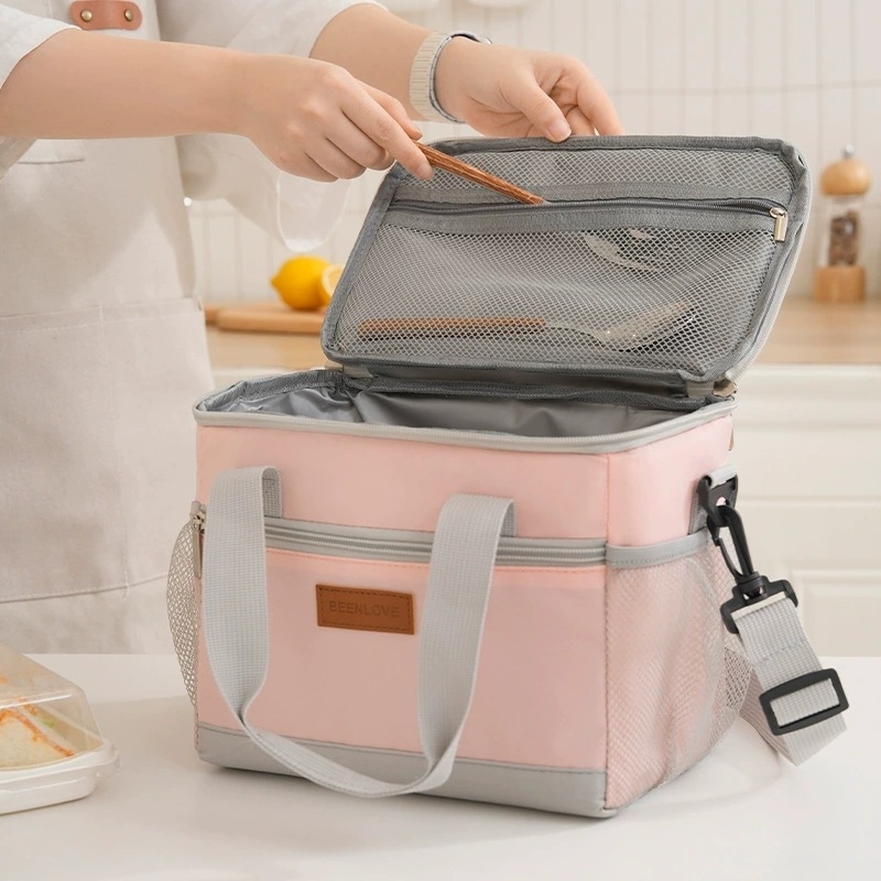 Taška na obed s otvoreným horným otvorom, ručné nosenie, Oxford tkanina, objem 7,8 l, moderný minimalistický štýl, prenosná, skladacia, injekcia vody