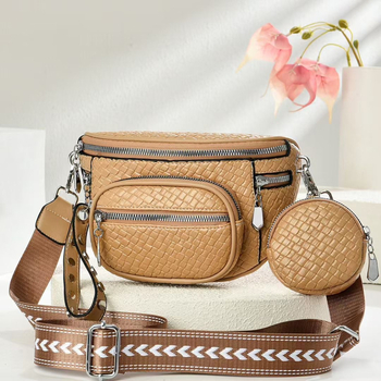 Crossbody torba s gradskim minimalističkim stilom, PU materijal, pletena tekstura, zatvaranje zipom