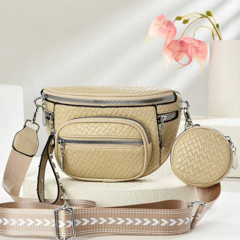 Crossbody torba s gradskim minimalističkim stilom, PU materijal, pletena tekstura, zatvaranje zipom