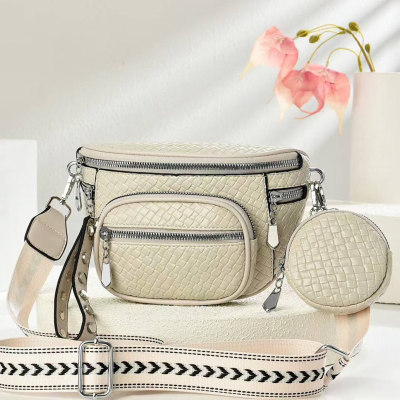 Crossbody torba s gradskim minimalističkim stilom, PU materijal, pletena tekstura, zatvaranje zipom