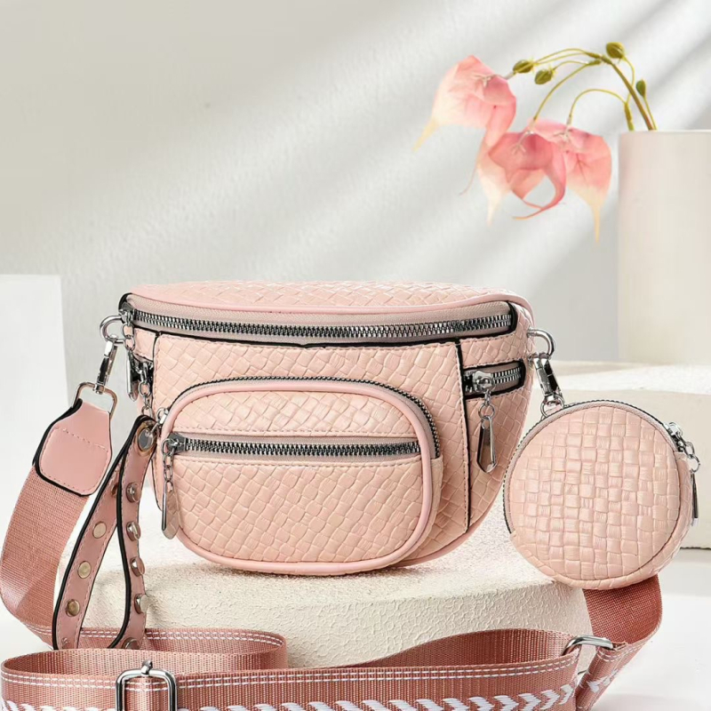 Crossbody torba s gradskim minimalističkim stilom, PU materijal, pletena tekstura, zatvaranje zipom