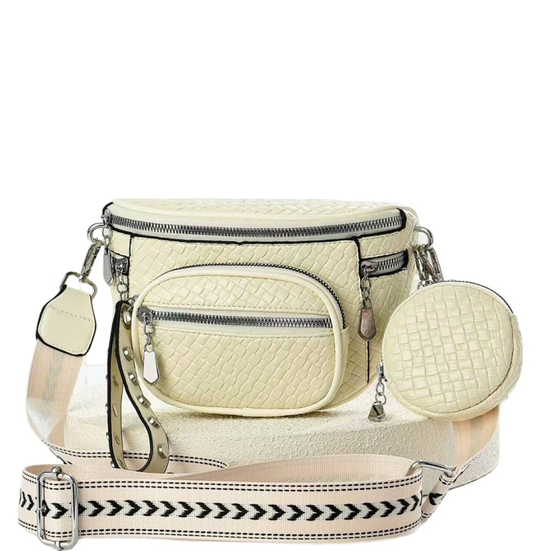 Crossbody torba s gradskim minimalističkim stilom, PU materijal, pletena tekstura, zatvaranje zipom