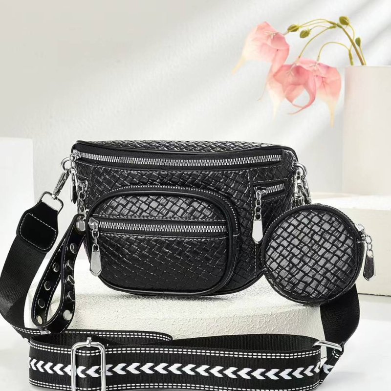 Crossbody torba s gradskim minimalističkim stilom, PU materijal, pletena tekstura, zatvaranje zipom