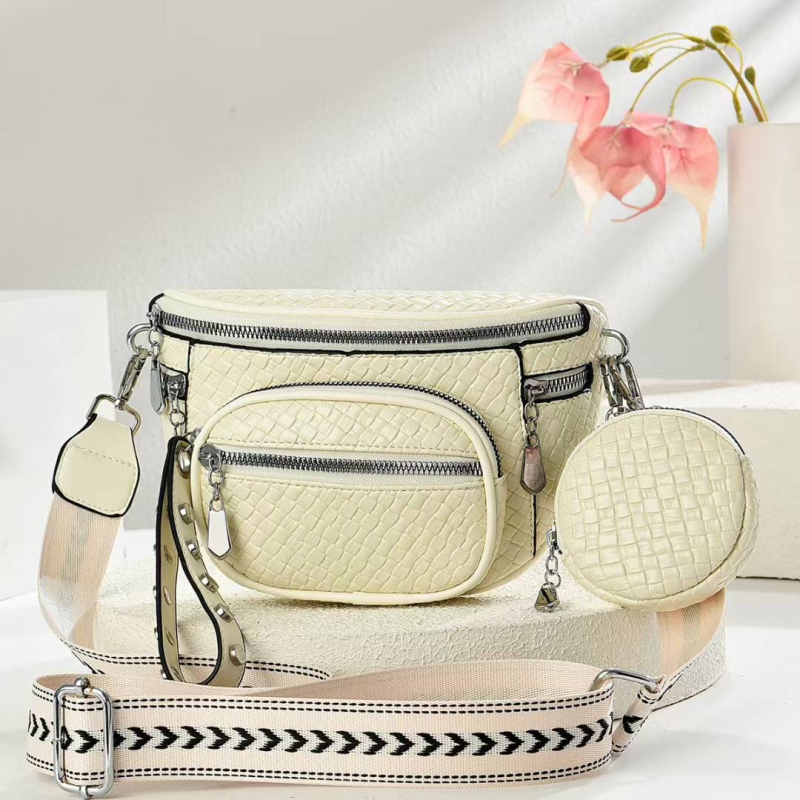 Crossbody torba s gradskim minimalističkim stilom, PU materijal, pletena tekstura, zatvaranje zipom