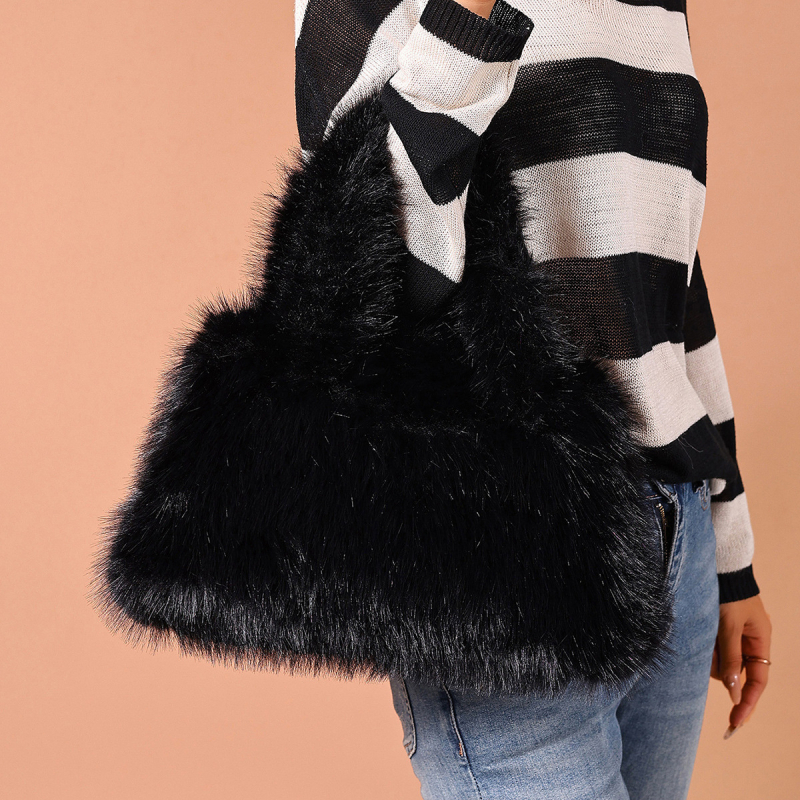 Ženska torba za nošenje u ruci od fleecea — horizontalnog pravokutnog oblika, zatvarač, podstava od poliestera, gradski stil