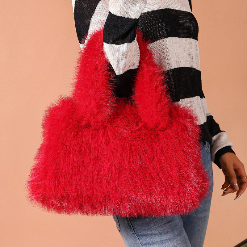 Ženska torba za nošenje u ruci od fleecea — horizontalnog pravokutnog oblika, zatvarač, podstava od poliestera, gradski stil