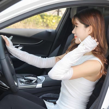 Manșon pentru protecție solară, din Ice Silk, respirabil, cu funda și dantelă cu perle, pentru exterior și condus; poliester 81–95%