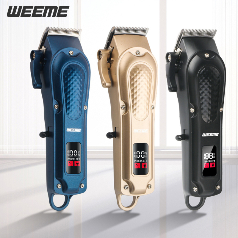 Професионален електрически подстригвач за салон, безжичен, brushless мотор, нож от неръждаема стомана, сменяем и миещ се нож, LCD дисплей и тих дизайн