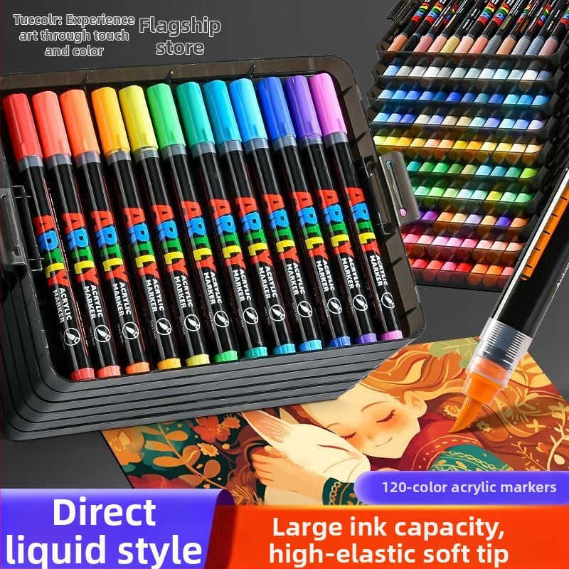 Touchcolor Tekutý akrylový marker s mäkkým hrotom – viacfarebný akvarelový marker pre študentov a deti (Model Z3, Čierna krabička, Špičky možnosti: 24/36/48/72/120)