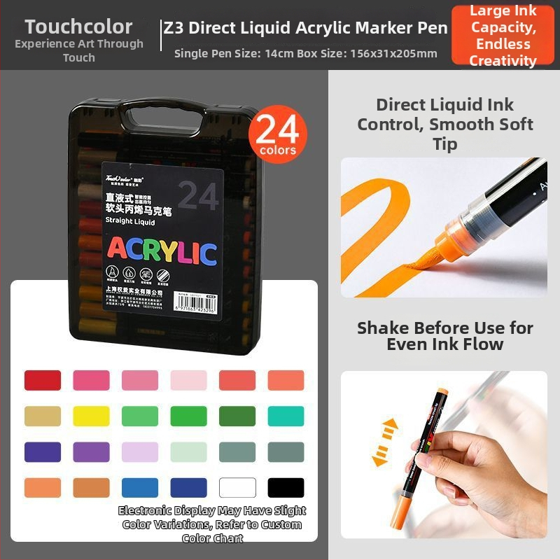 Touchcolor Tekutý akrylový marker s mäkkým hrotom – viacfarebný akvarelový marker pre študentov a deti (Model Z3, Čierna krabička, Špičky možnosti: 24/36/48/72/120)