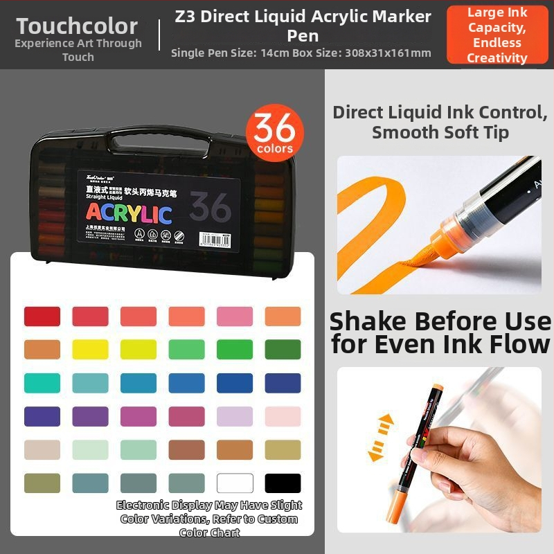 Touchcolor Tekutý akrylový marker s mäkkým hrotom – viacfarebný akvarelový marker pre študentov a deti (Model Z3, Čierna krabička, Špičky možnosti: 24/36/48/72/120)