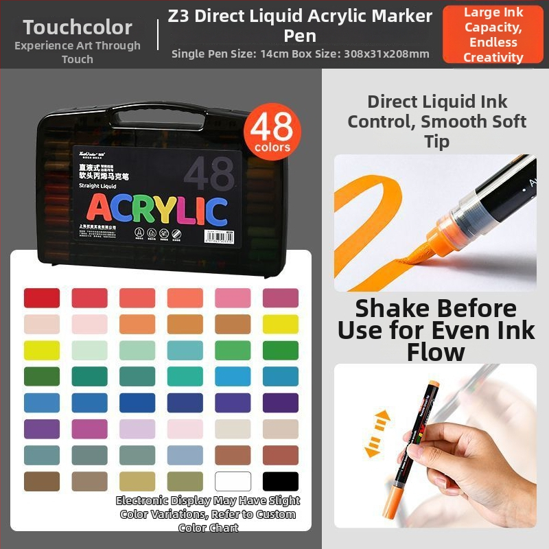 Touchcolor Tekutý akrylový marker s mäkkým hrotom – viacfarebný akvarelový marker pre študentov a deti (Model Z3, Čierna krabička, Špičky možnosti: 24/36/48/72/120)