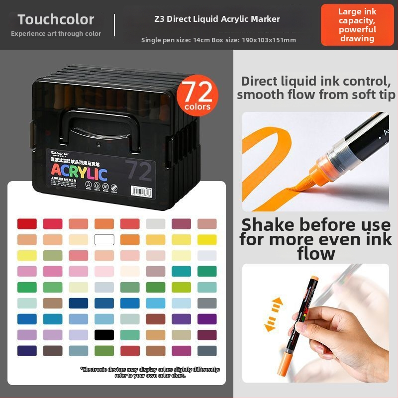 Touchcolor Tekutý akrylový marker s mäkkým hrotom – viacfarebný akvarelový marker pre študentov a deti (Model Z3, Čierna krabička, Špičky možnosti: 24/36/48/72/120)