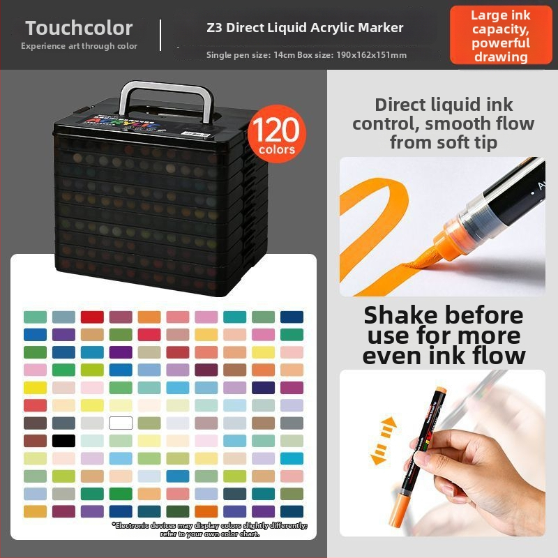 Touchcolor Tekutý akrylový marker s mäkkým hrotom – viacfarebný akvarelový marker pre študentov a deti (Model Z3, Čierna krabička, Špičky možnosti: 24/36/48/72/120)