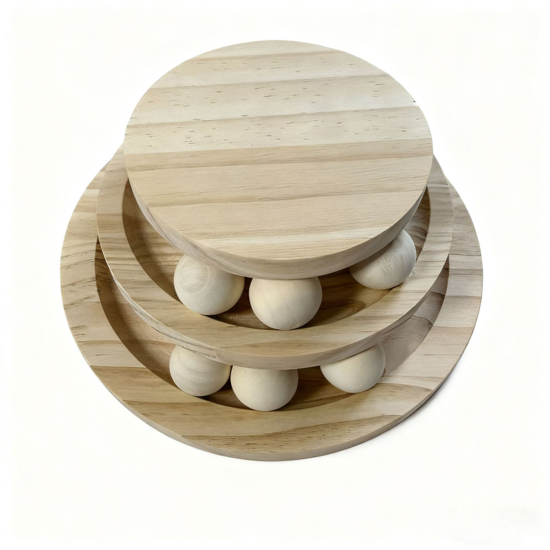 Drvena mačja puzzle igračka s višestrukim stazama i okretna kugla — drvo, broj proizvoda AL984817505116, prirodni stil