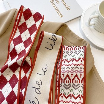 Bandă pentru păr cu eșarfă în carouri pentru femei — 88×7 cm, 100% poliester, țesătură poliester, ușoară și elegantă