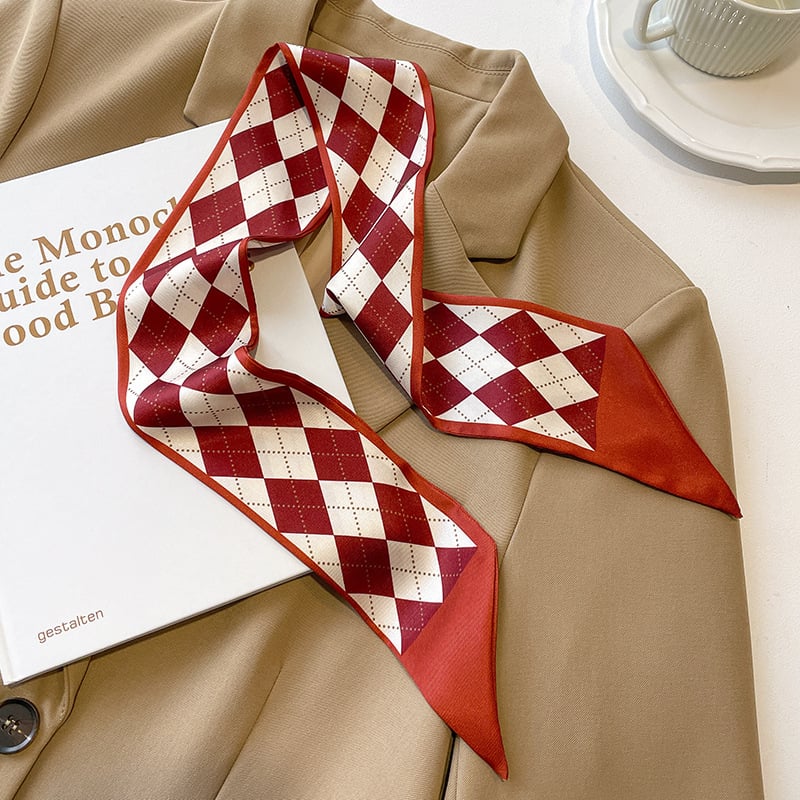 Bandă pentru păr cu eșarfă în carouri pentru femei — 88×7 cm, 100% poliester, țesătură poliester, ușoară și elegantă