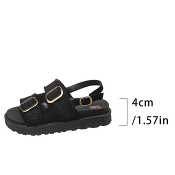 Romanske sandale s jednim remenom, gornji dio od platna, gumena podstava, kopča remena, srednja peta 3–6 cm