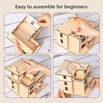 DIY drevený model chalúpky – 3D puzzle pre vek 7–14 rokov – Vzdelávacia, ručne zostaviteľná hračka Sparrow