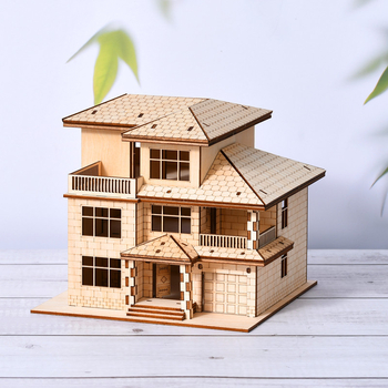 DIY drevený model chalúpky – 3D puzzle pre vek 7–14 rokov – Vzdelávacia, ručne zostaviteľná hračka Sparrow