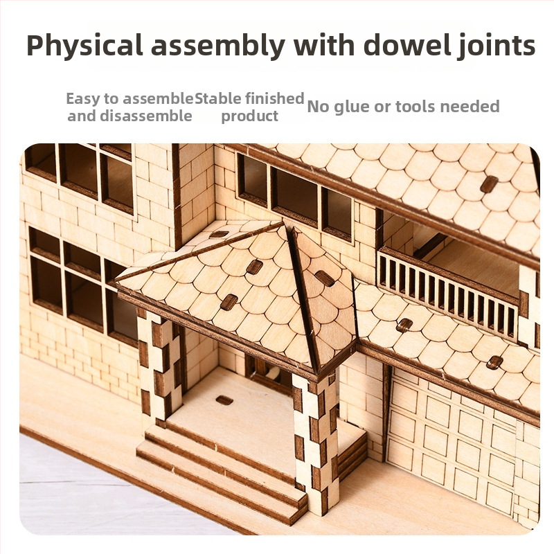 DIY drevený model chalúpky – 3D puzzle pre vek 7–14 rokov – Vzdelávacia, ručne zostaviteľná hračka Sparrow