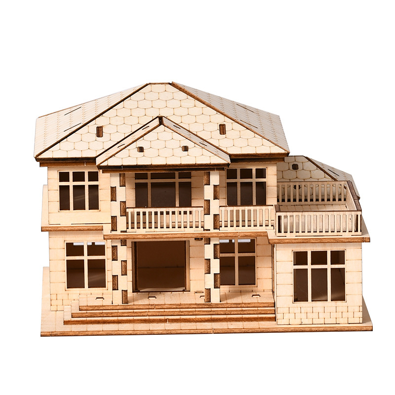 DIY drevený model chalúpky – 3D puzzle pre vek 7–14 rokov – Vzdelávacia, ručne zostaviteľná hračka Sparrow