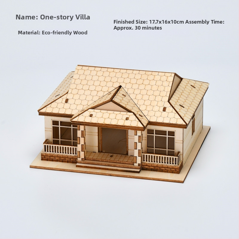 DIY drevený model chalúpky – 3D puzzle pre vek 7–14 rokov – Vzdelávacia, ručne zostaviteľná hračka Sparrow