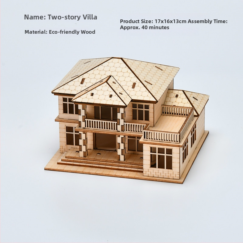 DIY drevený model chalúpky – 3D puzzle pre vek 7–14 rokov – Vzdelávacia, ručne zostaviteľná hračka Sparrow