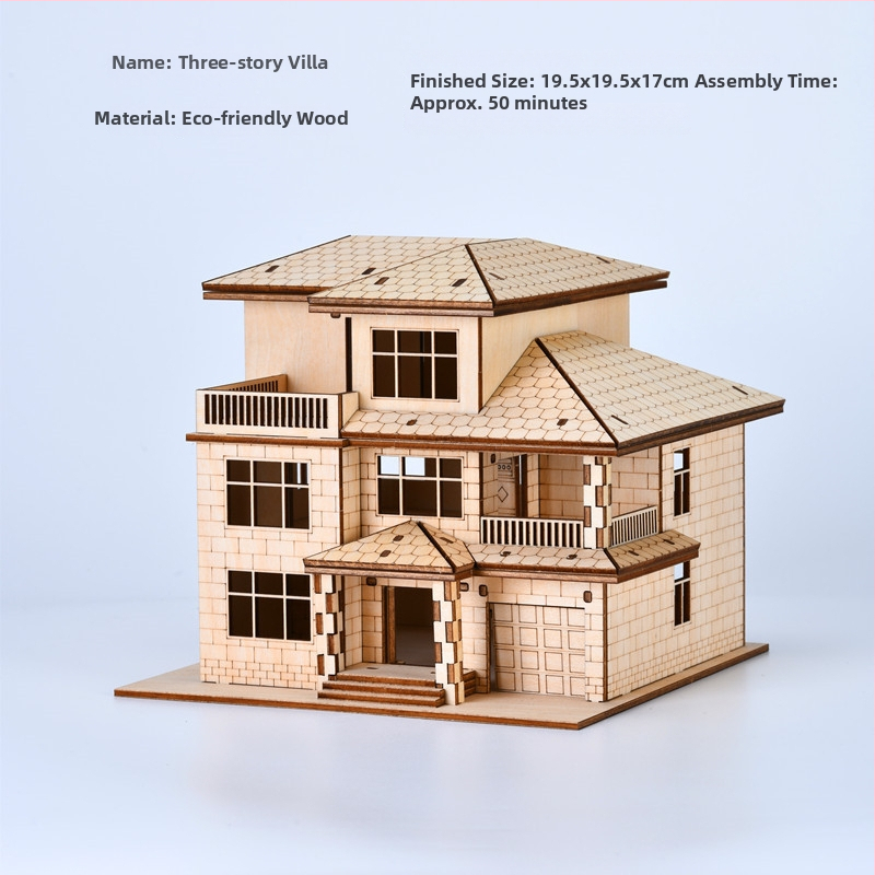 DIY drevený model chalúpky – 3D puzzle pre vek 7–14 rokov – Vzdelávacia, ručne zostaviteľná hračka Sparrow