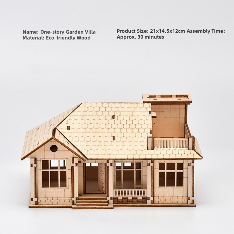 DIY drevený model chalúpky – 3D puzzle pre vek 7–14 rokov – Vzdelávacia, ručne zostaviteľná hračka Sparrow