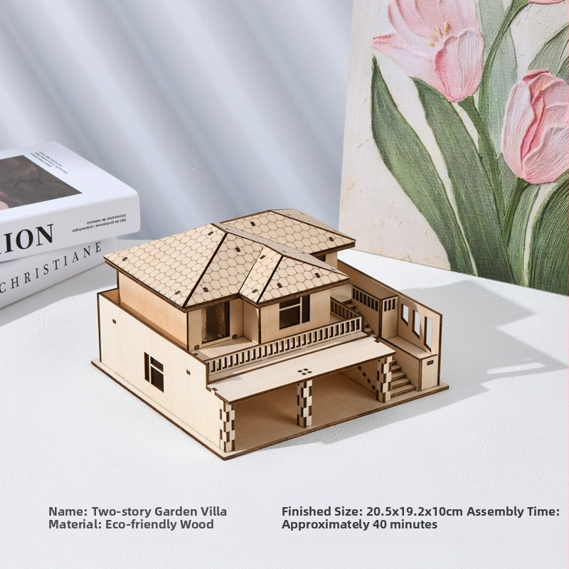 DIY drevený model chalúpky – 3D puzzle pre vek 7–14 rokov – Vzdelávacia, ručne zostaviteľná hračka Sparrow