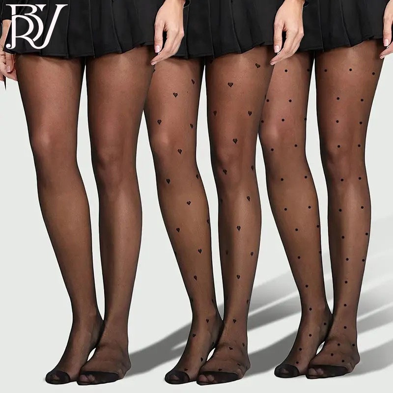 Čarape s motivom srca i točkicama, tanke 15D najlon, core yarn, jedinstven dizajn, seksi oblikovanje nogu, zaštita od sunca, apsorpcija znoja, za žene 18–40