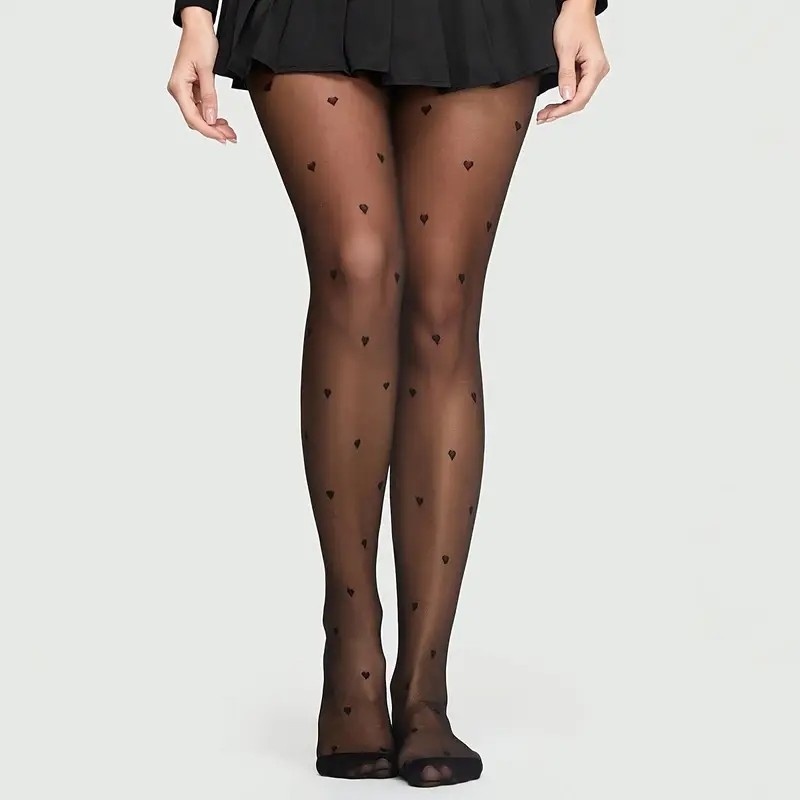 Čarape s motivom srca i točkicama, tanke 15D najlon, core yarn, jedinstven dizajn, seksi oblikovanje nogu, zaštita od sunca, apsorpcija znoja, za žene 18–40