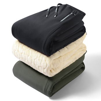 Muške zimske hlače s flisom, labav kroj, srednje visoki struk, 96% poliester, 4% elastan, debele, uz šnuricu