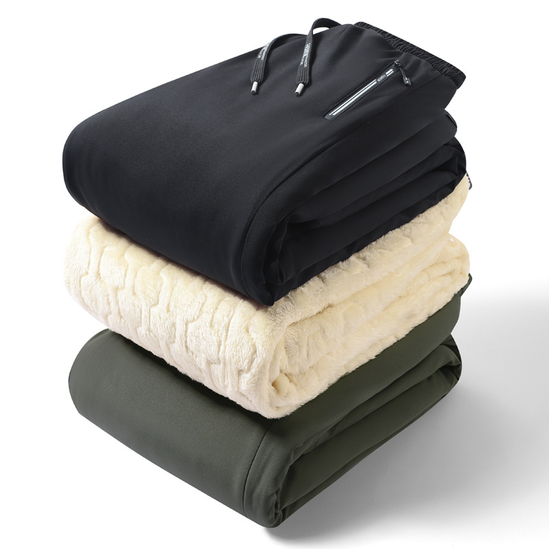 Muške zimske hlače s flisom, labav kroj, srednje visoki struk, 96% poliester, 4% elastan, debele, uz šnuricu