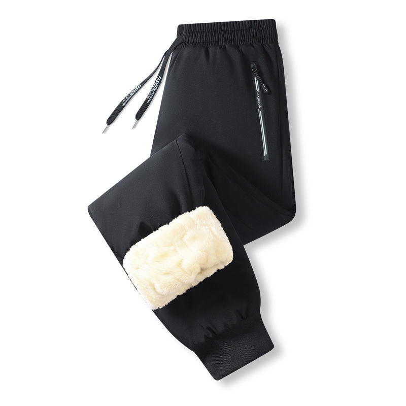 Muške zimske hlače s flisom, labav kroj, srednje visoki struk, 96% poliester, 4% elastan, debele, uz šnuricu
