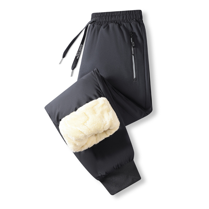 Muške zimske hlače s flisom, labav kroj, srednje visoki struk, 96% poliester, 4% elastan, debele, uz šnuricu