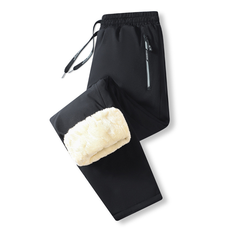 Muške zimske hlače s flisom, labav kroj, srednje visoki struk, 96% poliester, 4% elastan, debele, uz šnuricu