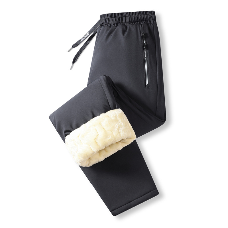 Muške zimske hlače s flisom, labav kroj, srednje visoki struk, 96% poliester, 4% elastan, debele, uz šnuricu